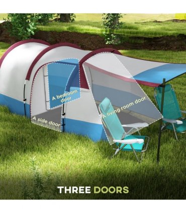 Outsunny 2-3 Man Camping Tunnel Tent with Bedroom and Living Room, Red