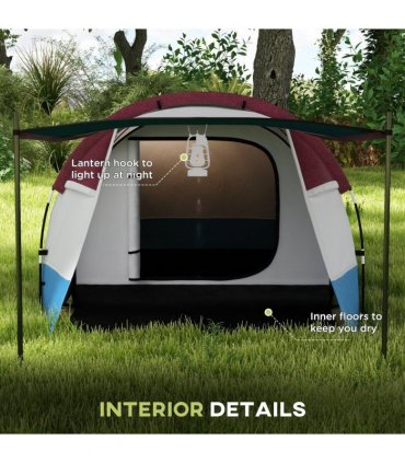 Outsunny 2-3 Man Camping Tunnel Tent with Bedroom and Living Room, Red