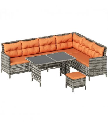 Outsunny 6 PCs Patio wicker Sofa Set Rattan Chair Furniture, Orange