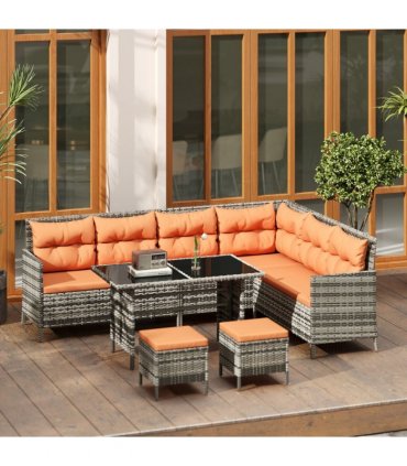 Outsunny 6 PCs Patio wicker Sofa Set Rattan Chair Furniture, Orange