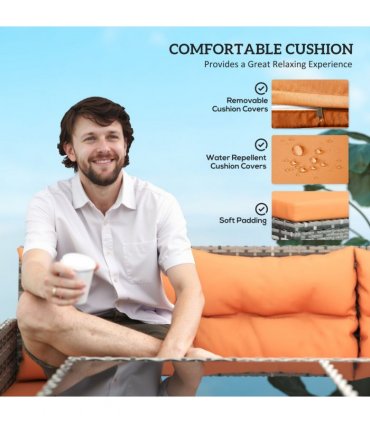 Outsunny 6 PCs Patio wicker Sofa Set Rattan Chair Furniture, Orange