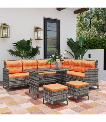 Outsunny 6 PCs Patio wicker Sofa Set Rattan Chair Furniture, Orange