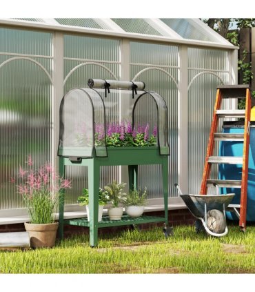 Outsunny Mobile Raised Garden Bed with Greenhouse Cover, Green