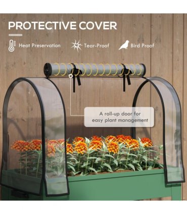 Outsunny Mobile Raised Garden Bed with Greenhouse Cover, Green