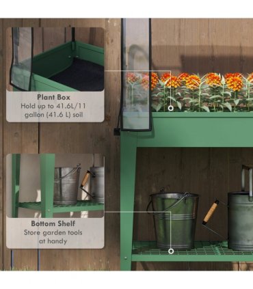 Outsunny Mobile Raised Garden Bed with Greenhouse Cover, Green