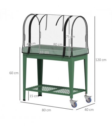 Outsunny Mobile Raised Garden Bed with Greenhouse Cover, Green