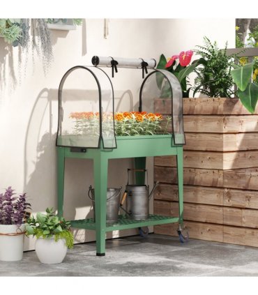 Outsunny Mobile Raised Garden Bed with Greenhouse Cover, Green