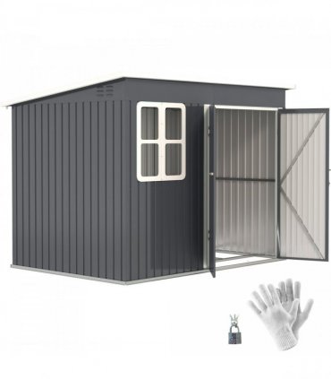 Outsunny 8.5 x 6ft Galvanised Steel Garden Shed with Foundation Kit, Grey