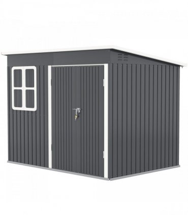 Outsunny 8.5 x 6ft Galvanised Steel Garden Shed with Foundation Kit, Grey