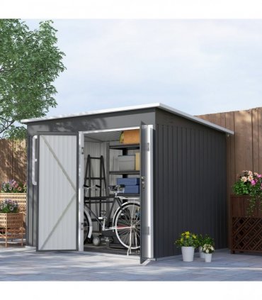 Outsunny 8.5 x 6ft Galvanised Steel Garden Shed with Foundation Kit, Grey