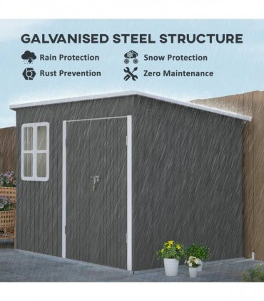 Outsunny 8.5 x 6ft Galvanised Steel Garden Shed with Foundation Kit, Grey