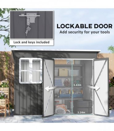 Outsunny 8.5 x 6ft Galvanised Steel Garden Shed with Foundation Kit, Grey