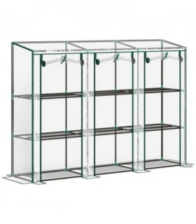 Outsunny 3 Tier Lean-to Mini Greenhouse with Plastic Cover, Clear