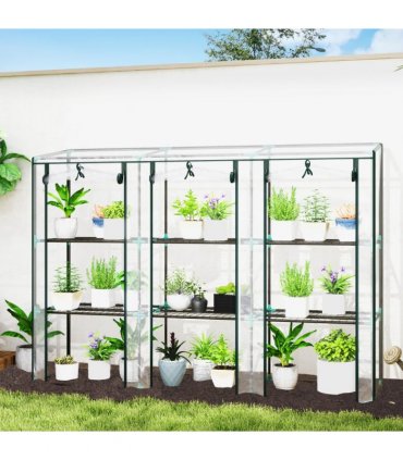 Outsunny 3 Tier Lean-to Mini Greenhouse with Plastic Cover, Clear