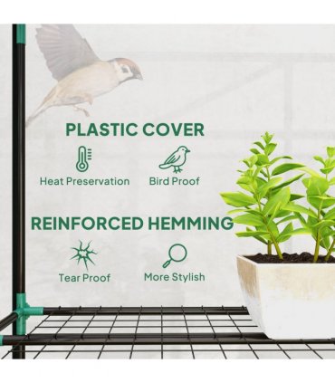 Outsunny 3 Tier Lean-to Mini Greenhouse with Plastic Cover, Clear