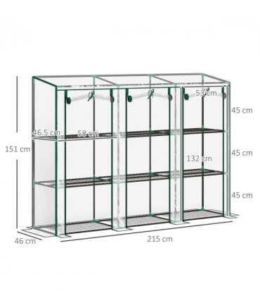 Outsunny 3 Tier Lean-to Mini Greenhouse with Plastic Cover, Clear
