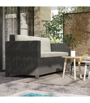 Outsunny Rattan Wicker 3-seater Sofa Chair Patio Furniture w/ Cushion Cream