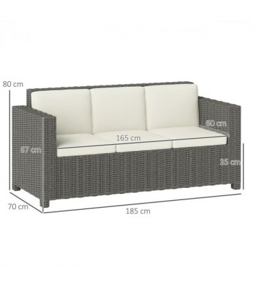 Outsunny Rattan Wicker 3-seater Sofa Chair Patio Furniture w/ Cushion Cream