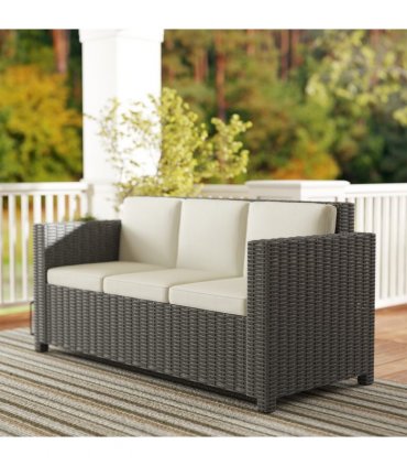 Outsunny Rattan Wicker 3-seater Sofa Chair Patio Furniture w/ Cushion Cream