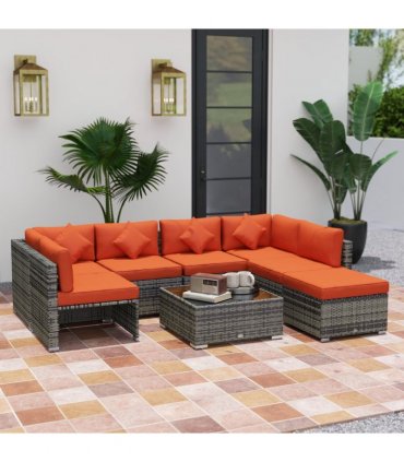 Outsunny 8 Pieces Patio Rattan Sofa Set Outdoor Garden Furniture Set Orange