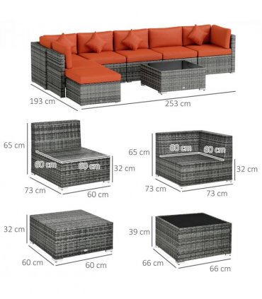 Outsunny 8 Pieces Patio Rattan Sofa Set Outdoor Garden Furniture Set Orange