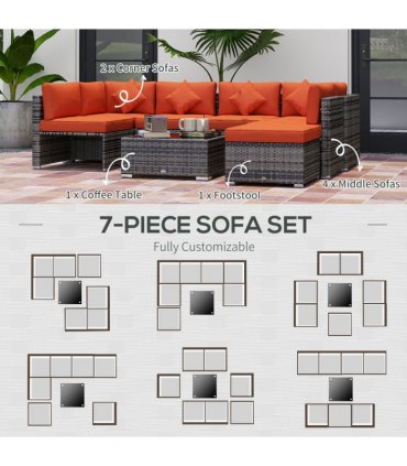 Outsunny 8 Pieces Patio Rattan Sofa Set Outdoor Garden Furniture Set Orange