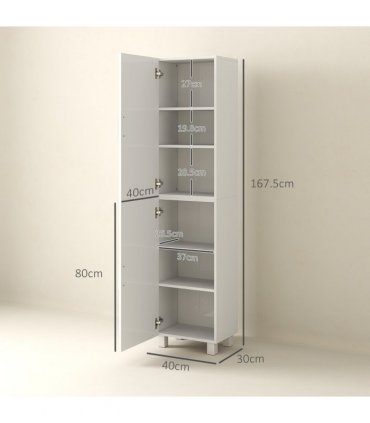 HOMCOM Tall Storage Cabinet with Adjustable Shelves and Double Doors