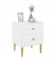 Elegant White Nightstand with Gold Handles & Storage Drawers