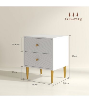 Elegant White Nightstand with Gold Handles & Storage Drawers