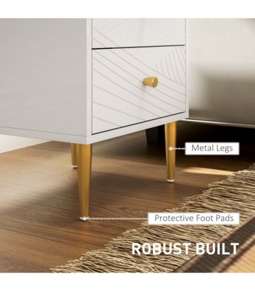 Elegant White Nightstand with Gold Handles & Storage Drawers