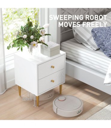 Elegant White Nightstand with Gold Handles & Storage Drawers