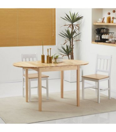 Expandable Pinewood Drop Leaf Dining Table for 4-6 People - Natural Finish