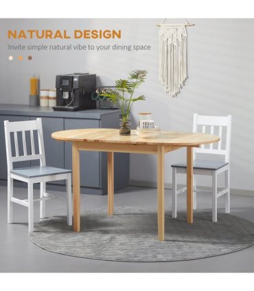 Expandable Pinewood Drop Leaf Dining Table for 4-6 People - Natural Finish