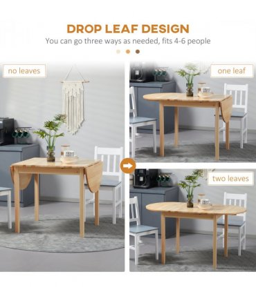 Expandable Pinewood Drop Leaf Dining Table for 4-6 People - Natural Finish
