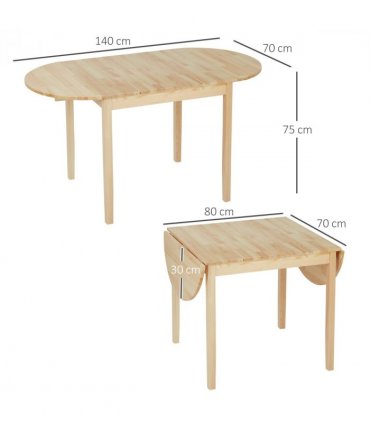 Expandable Pinewood Drop Leaf Dining Table for 4-6 People - Natural Finish