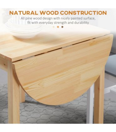 Expandable Pinewood Drop Leaf Dining Table for 4-6 People - Natural Finish