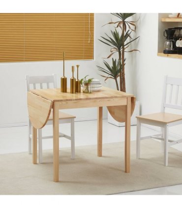 Expandable Pinewood Drop Leaf Dining Table for 4-6 People - Natural Finish