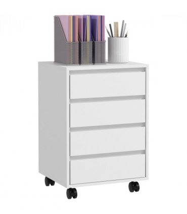 Versatile White Mobile Filing Cabinet with Lockable Wheels & Four Drawers