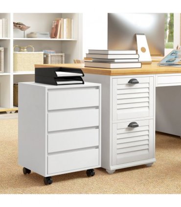 Versatile White Mobile Filing Cabinet with Lockable Wheels & Four Drawers