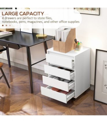 Versatile White Mobile Filing Cabinet with Lockable Wheels & Four Drawers