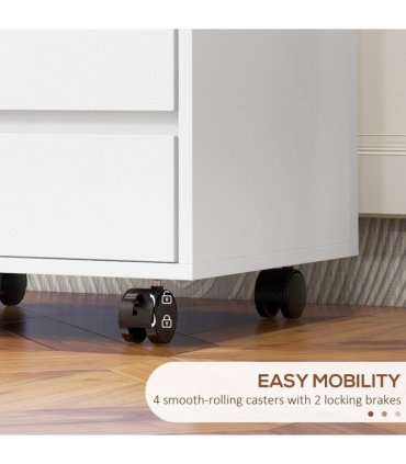 Versatile White Mobile Filing Cabinet with Lockable Wheels & Four Drawers