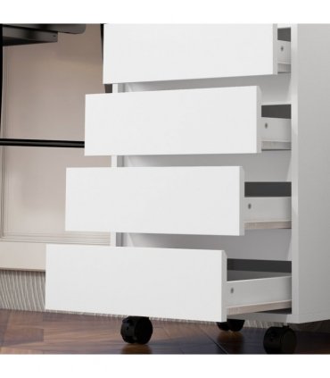 Versatile White Mobile Filing Cabinet with Lockable Wheels & Four Drawers