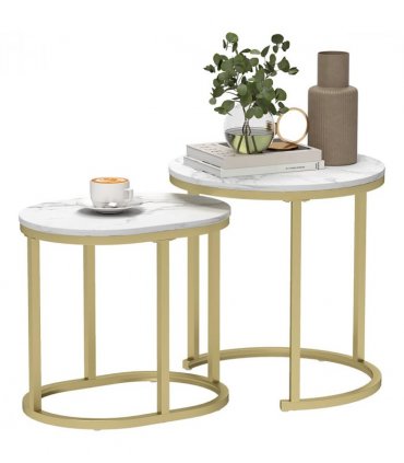 Elegant Marble-Effect Side Table Set - Versatile Accent Tables
