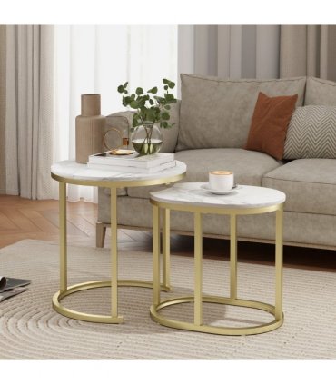 Elegant Marble-Effect Side Table Set - Versatile Accent Tables
