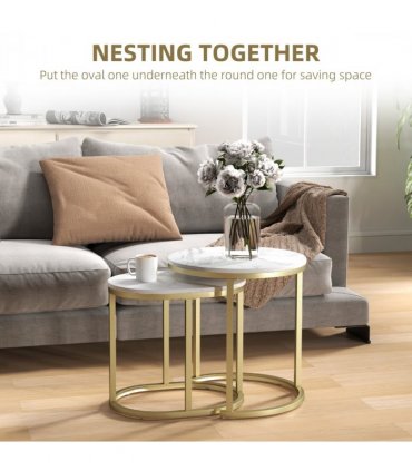 Elegant Marble-Effect Side Table Set - Versatile Accent Tables