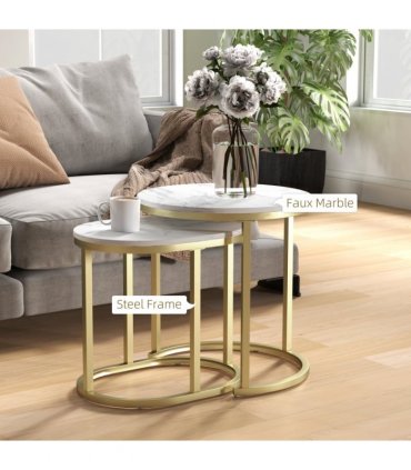 Elegant Marble-Effect Side Table Set - Versatile Accent Tables