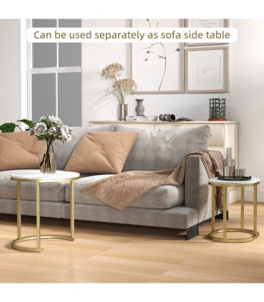 Elegant Marble-Effect Side Table Set - Versatile Accent Tables