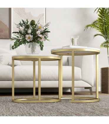 Elegant Marble-Effect Side Table Set - Versatile Accent Tables