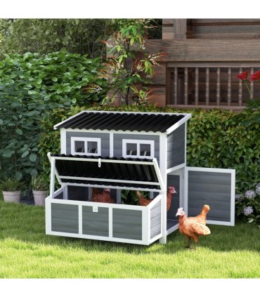 PawHut Wooden Chicken Coop w/ Nesting Box for 4-6 Chickens, 100 x 86 x 100cm