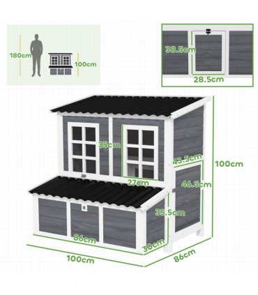 PawHut Wooden Chicken Coop w/ Nesting Box for 4-6 Chickens, 100 x 86 x 100cm